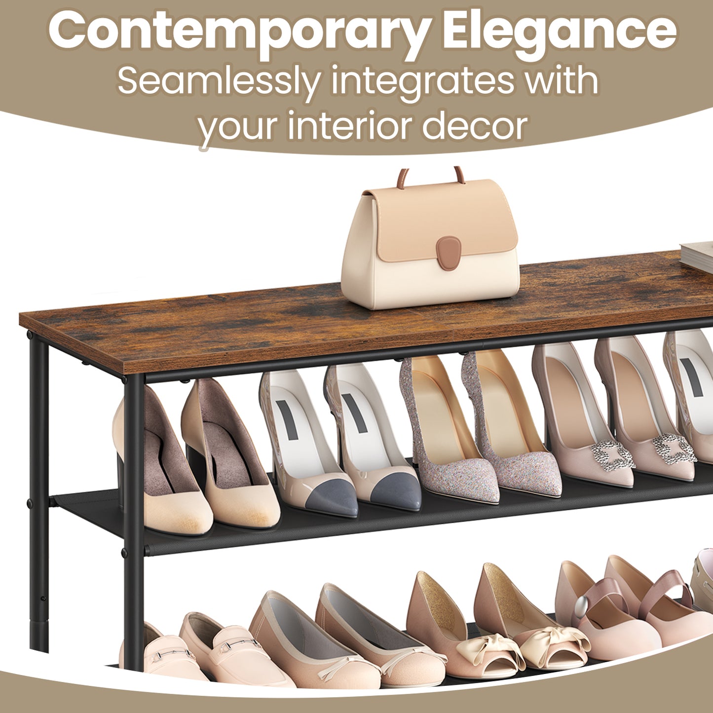 5-Tier Shoe Rack for Entryway and Closet, Steel Frame Shoe Organizer with Fabric Shelves, Industrial Style, Rustic Brown and Black