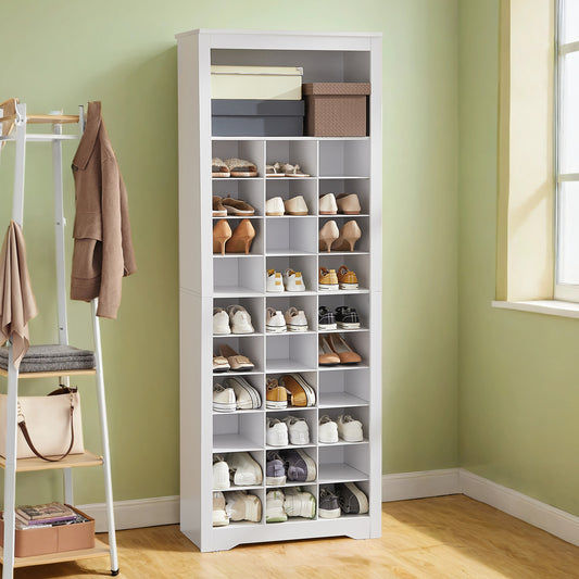 10-Tier Shoe Storage Cabinet Organizer, Tall Space-Saving Design for Entryway & Bedroom, Adjustable Shelves, Holds 30 Pairs, White
