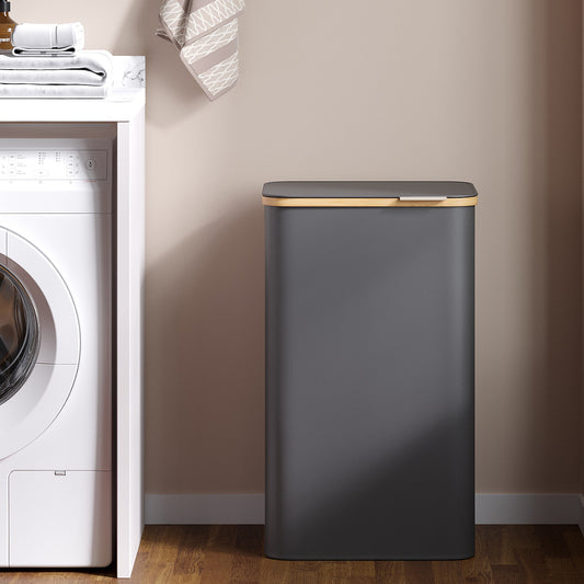 Laundry Hamper with Lid, Large 23.8-Gallon Basket, Removable Mesh Liner, Bamboo Handles, Collapsible Laundry Bin, Durable Oxford Fabric, Ink Black