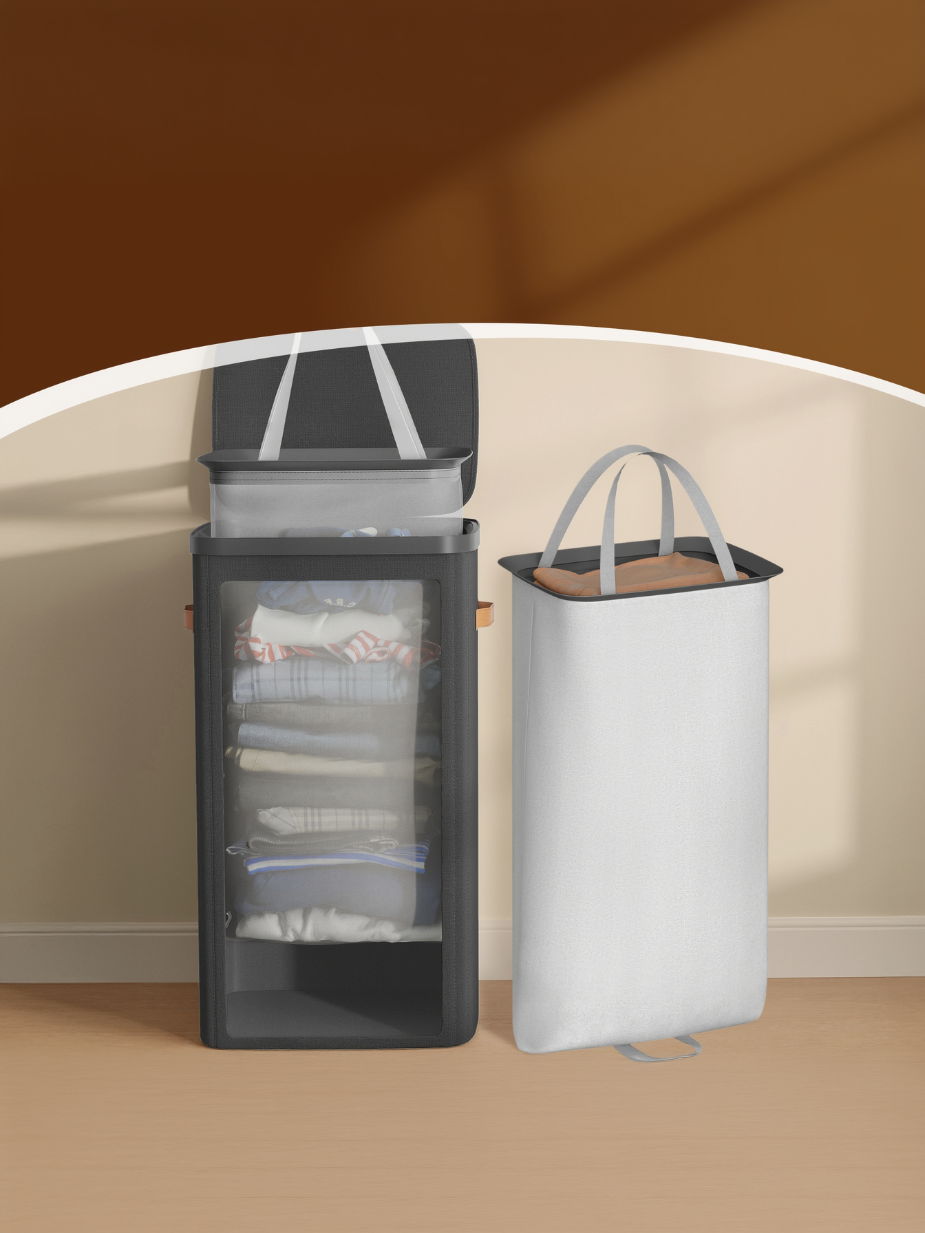 26.4 Gallon Laundry Basket with Lid, Easy Assembly Laundry Hamper with Removable Liner and Handles, Ink Black
