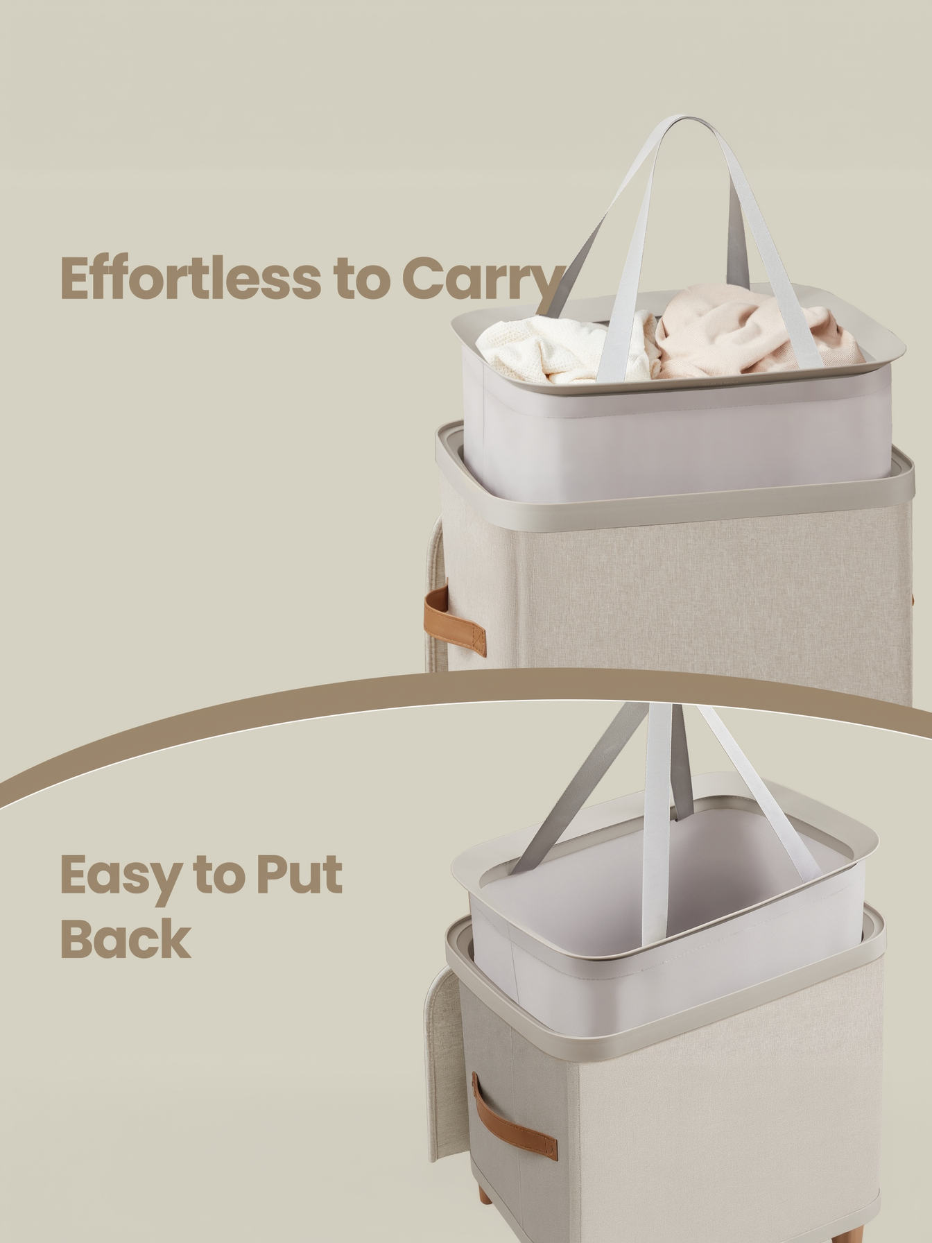 Laundry Basket, 26.4 Gal Hamper with Lid & Removable Liner, Easy Assembly for Laundry Room, Cappuccino Beige