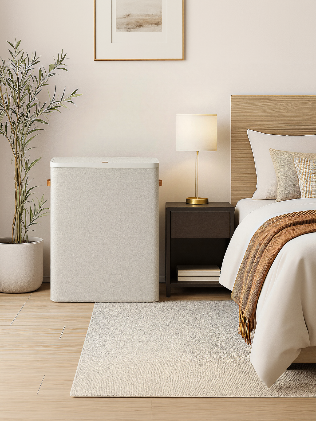 Laundry Hamper, 50.2 Gal 3-Compartment Basket with Lid & Removable Liners, for Whole Family Laundry Sorting, Cappuccino Beige