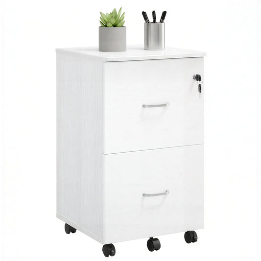 LEDREM 2-Drawer Locking File Cabinet for Home Office, Rolling Printer Stand with Swivel Wheels, Fits A4 & Letter Hanging Files, White