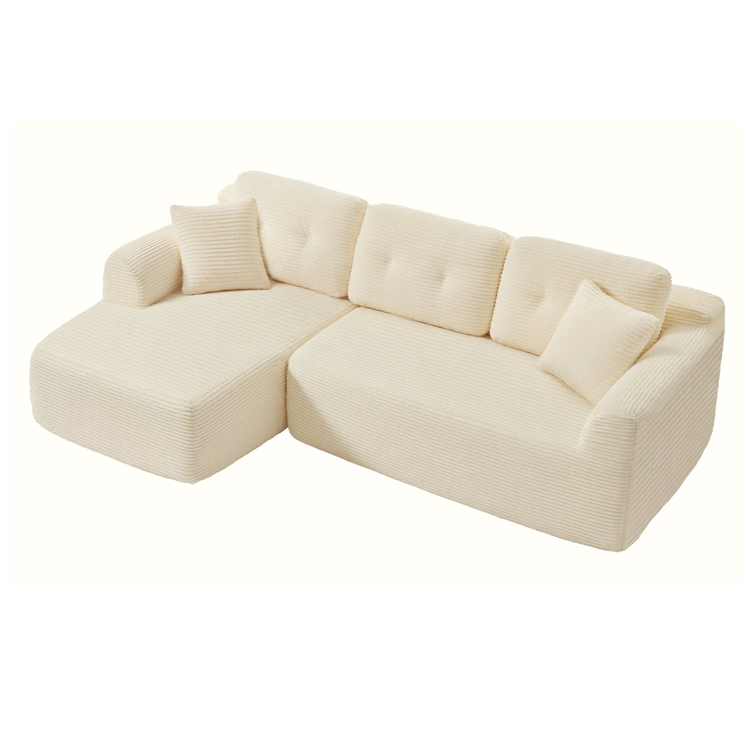 Modular Sectional Sofa with Chaise, 108.3 Inches L-Shape Cloud Couch, Deep Seated Corduroy Living Room Sofa, Left-Facing Design, Cream White