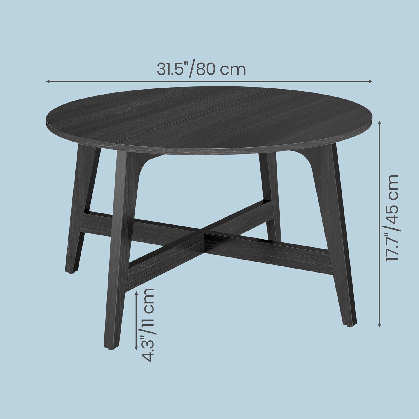 Round Coffee Table, 31.5-Inch Mid-Century Modern Center Table with Tapered Legs, for Living Room, Charcoal Gray