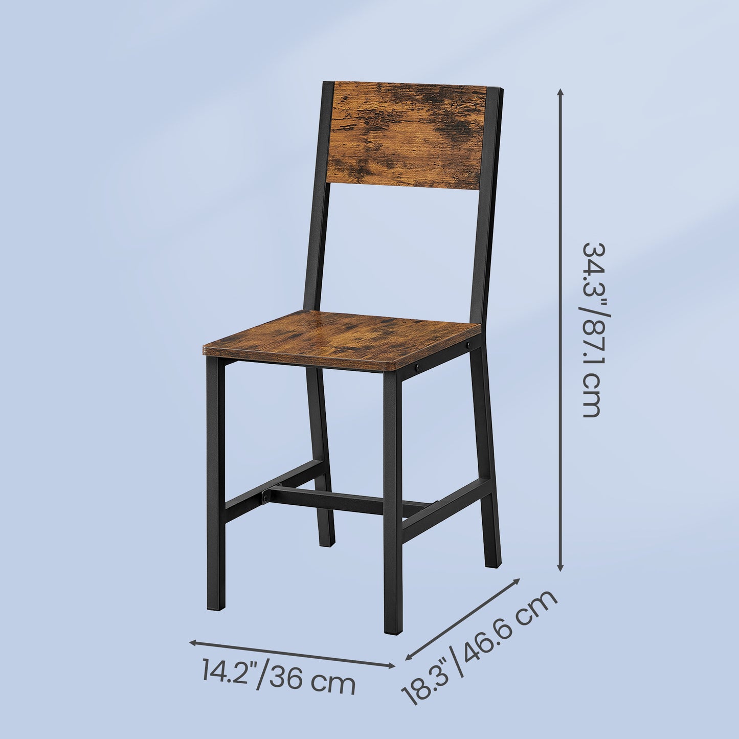 Set of 4 Rustic Farmhouse Dining Chairs, Wooden Seat with Metal Steel Frame, for Kitchen, Living Room, Bedroom, Rustic Brown and Ink Black