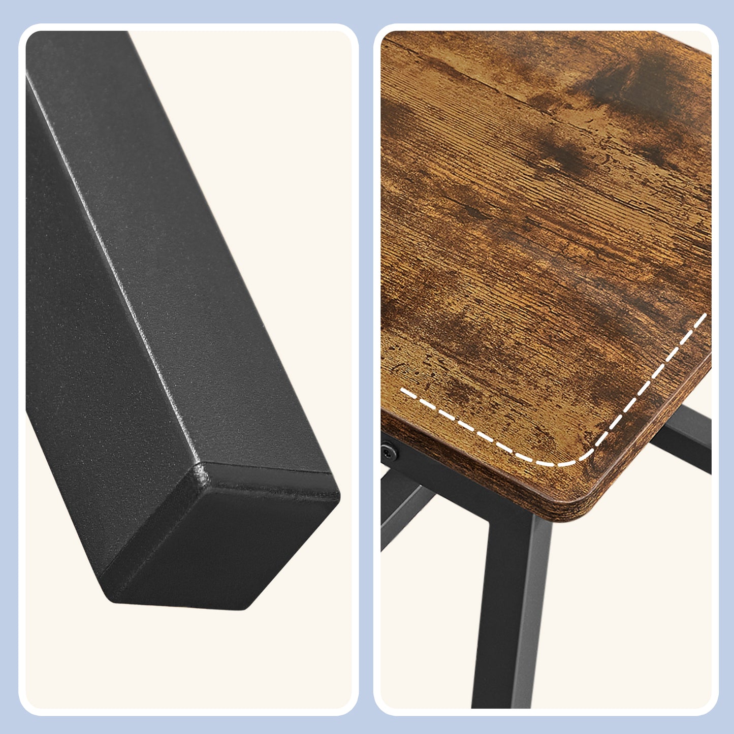 Set of 4 Rustic Farmhouse Dining Chairs, Wooden Seat with Metal Steel Frame, for Kitchen, Living Room, Bedroom, Rustic Brown and Ink Black