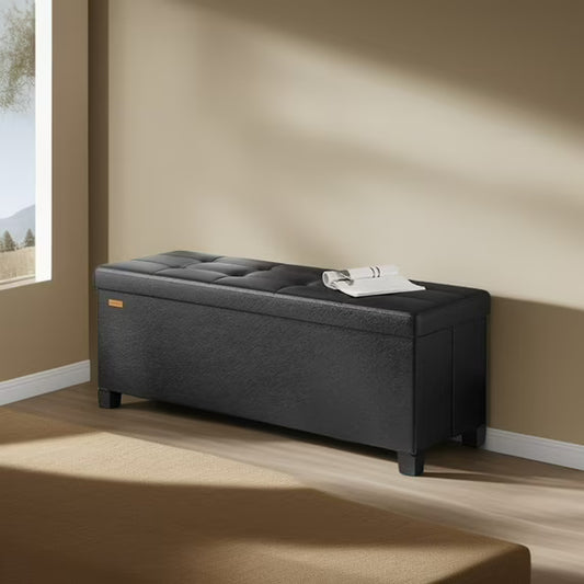 43-Inch Storage Ottoman Bench, 660 lb Capacity Foldable Footrest with 30 Gallon Storage, Synthetic Leather, Ink Black