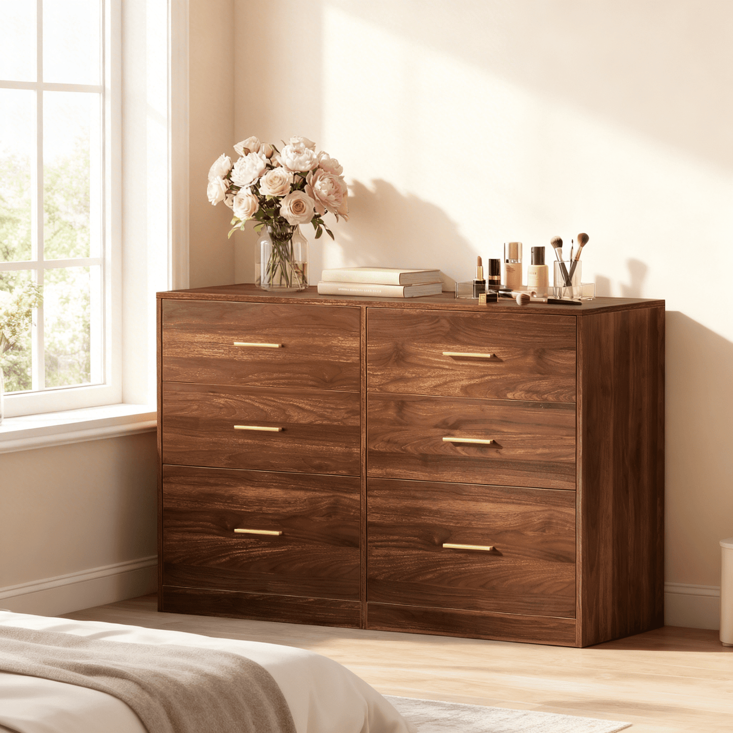 LEDREM 6-Drawer Dresser Chest, Modern Chest of Drawers for Bedroom, Living Room