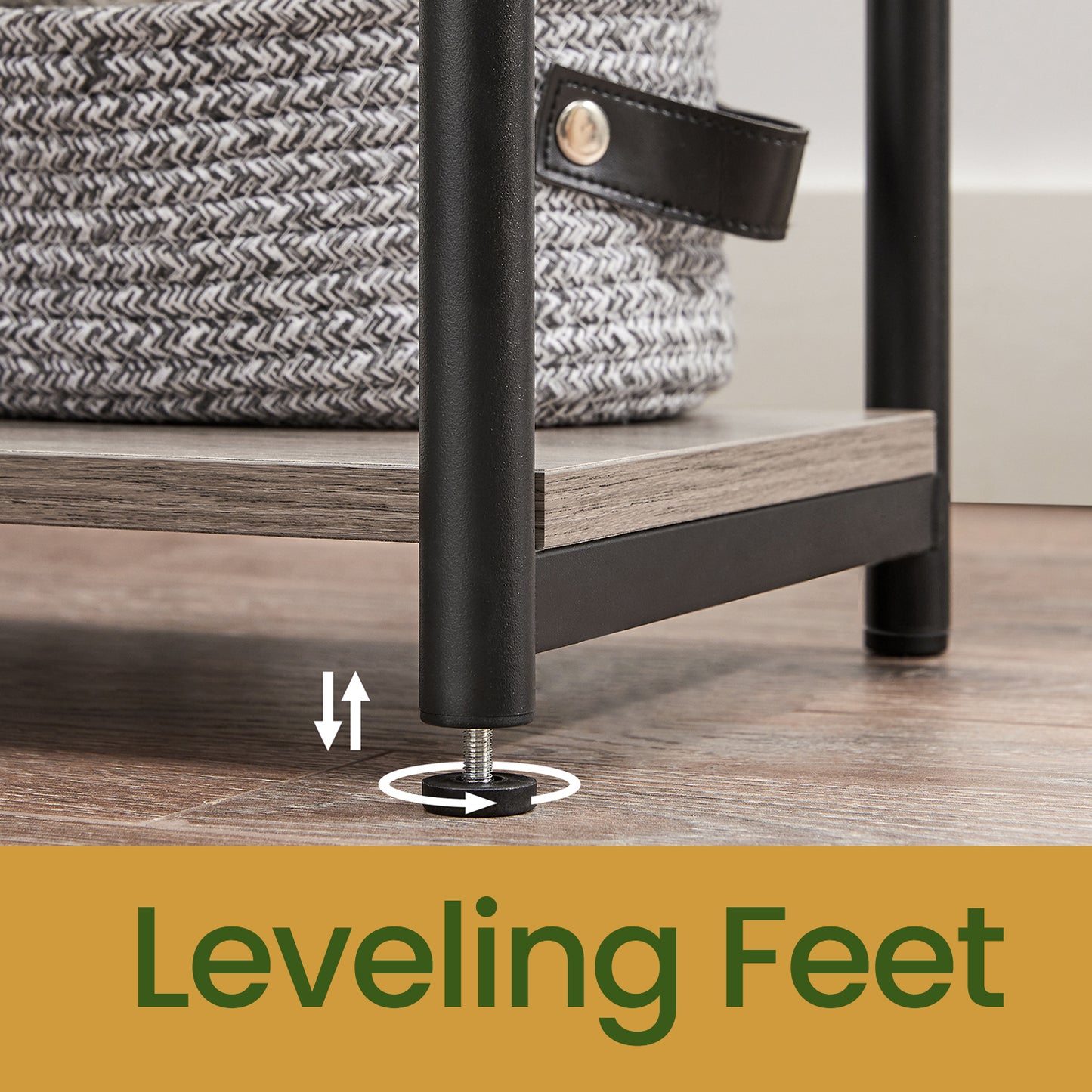 Small End Table with 2-Tier Storage, Industrial Nightstand for Living Room, Bedroom, Office, 15.2 x 19.7 x 11.8 Inches, Greige and Black