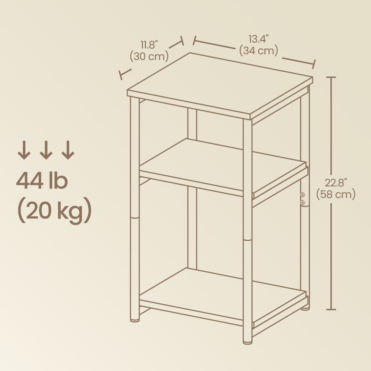3-Tier Tall End Table, Small Side Table with Open Shelves for Living Room, Bedroom and Office, Camel Brown and Classic Black