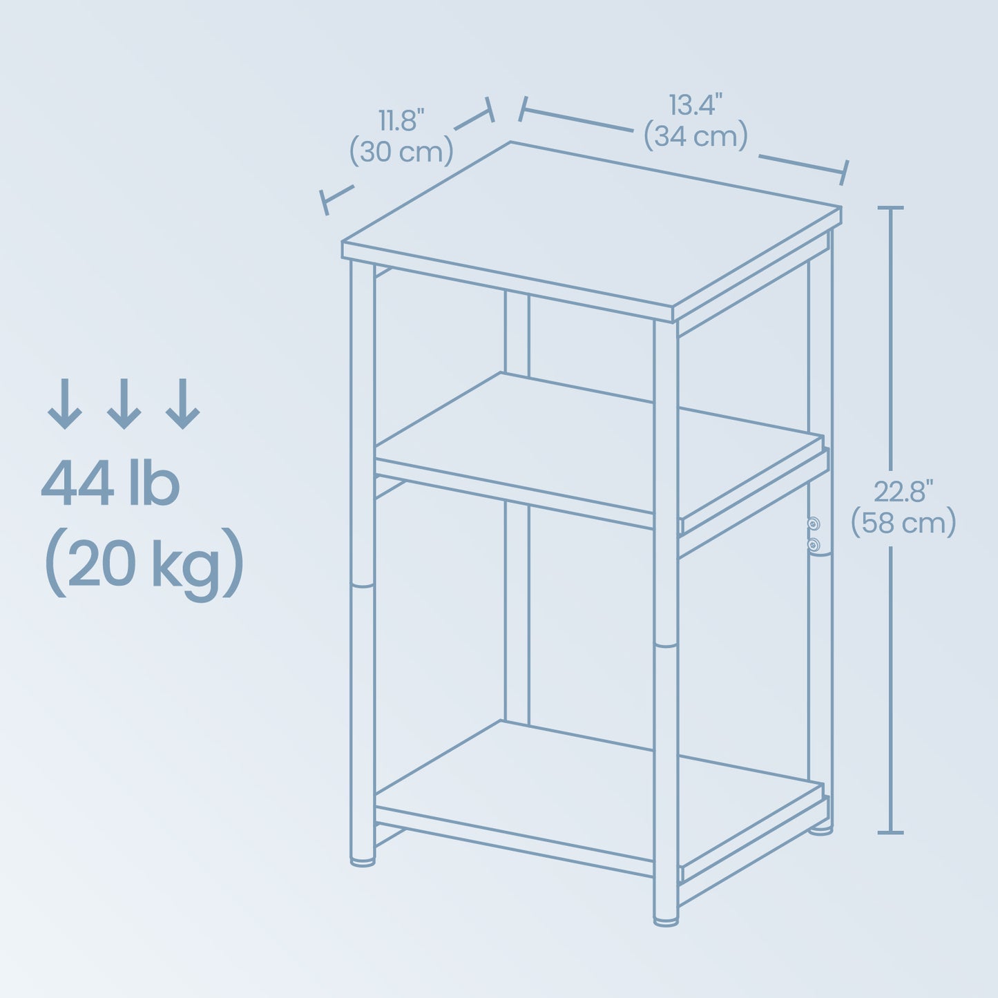 Small End Table with 3-Tier Storage, Tall Nightstand for Living Room, Bedroom, Office, Misty Gray and Classic Black