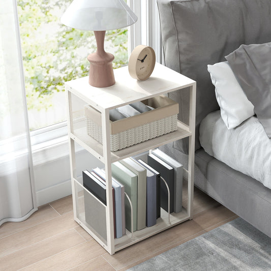 3-Tier Record Player Stand, Vinyl Record Storage for up to 100 Albums, Side End Table for Living Room and Bedroom, Rustic White