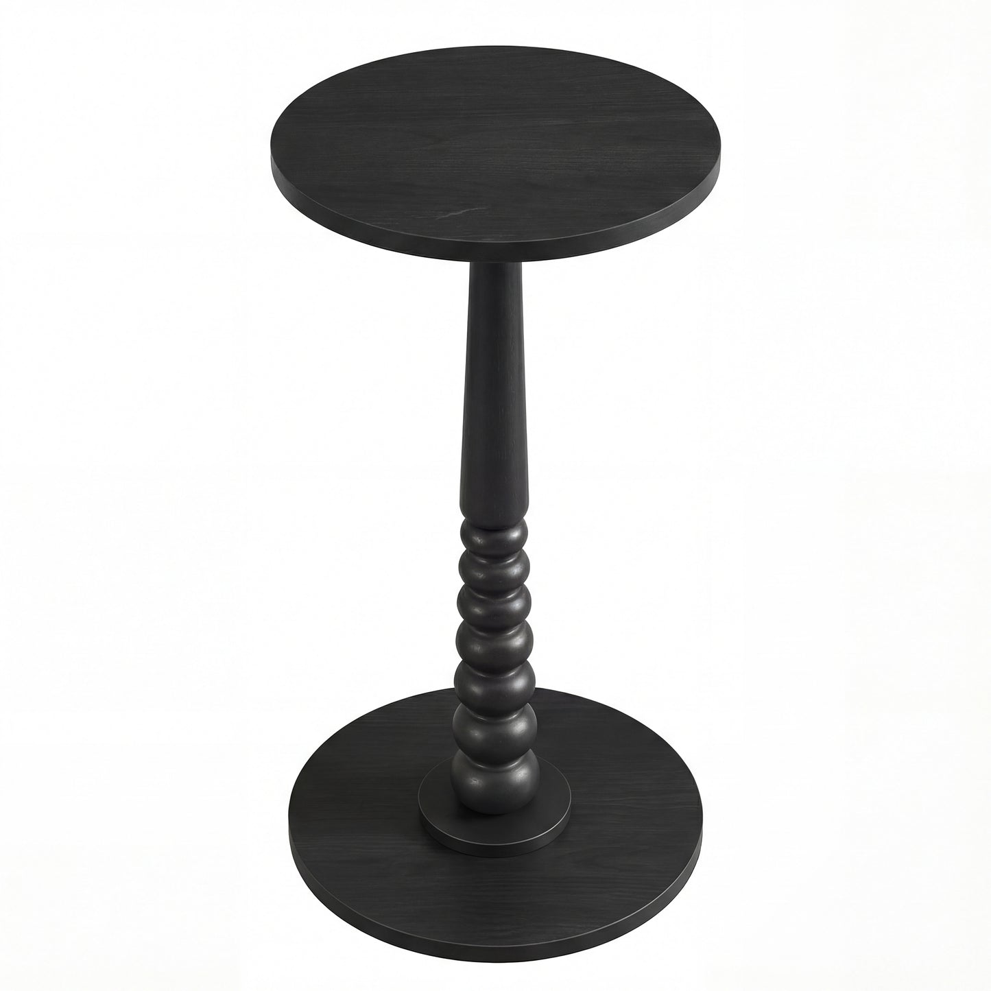 Round Side Table with Solid Wood Leg, Mid-Century Modern Accent Nightstand for Living Room, Bedroom, 11.8 x 21.7 Inches, Ink Black