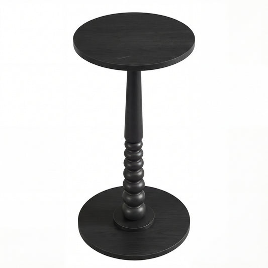 Round Side Table with Solid Wood Leg, Mid-Century Modern Accent Nightstand for Living Room, Bedroom, 11.8 x 21.7 Inches, Ink Black