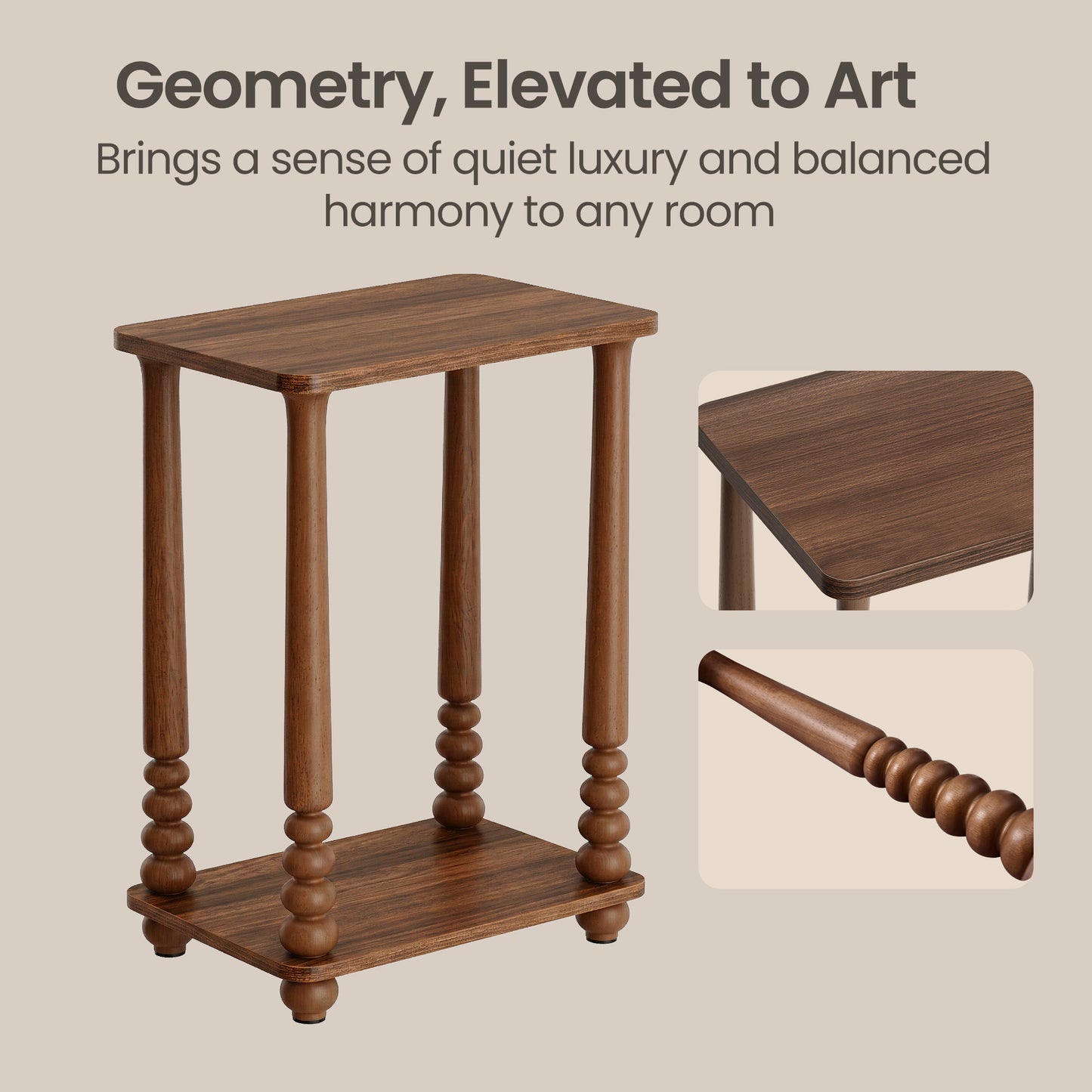Side Table, Accent Nightstand for Small Spaces, Rectangular End Table with Shelf & Solid Wood Legs, Mid-Century Modern, Chestnut Walnut