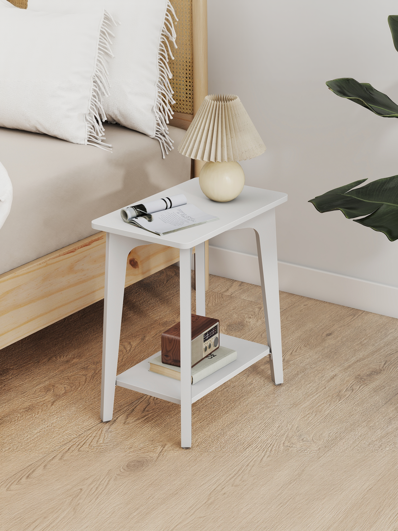 2-Tier Rectangular Side Table, Small End Table with Tapered Legs for Small Spaces, Nightstand for Living Room and Bedroom, Cloud White