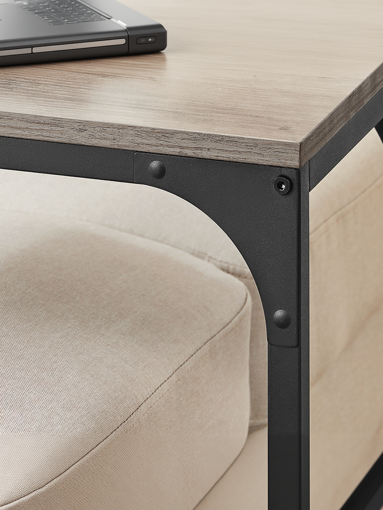 C-Shaped End Table for Sofa and Bed, Small Side Table with Metal Frame for Living Room and Bedroom, Greige and Black