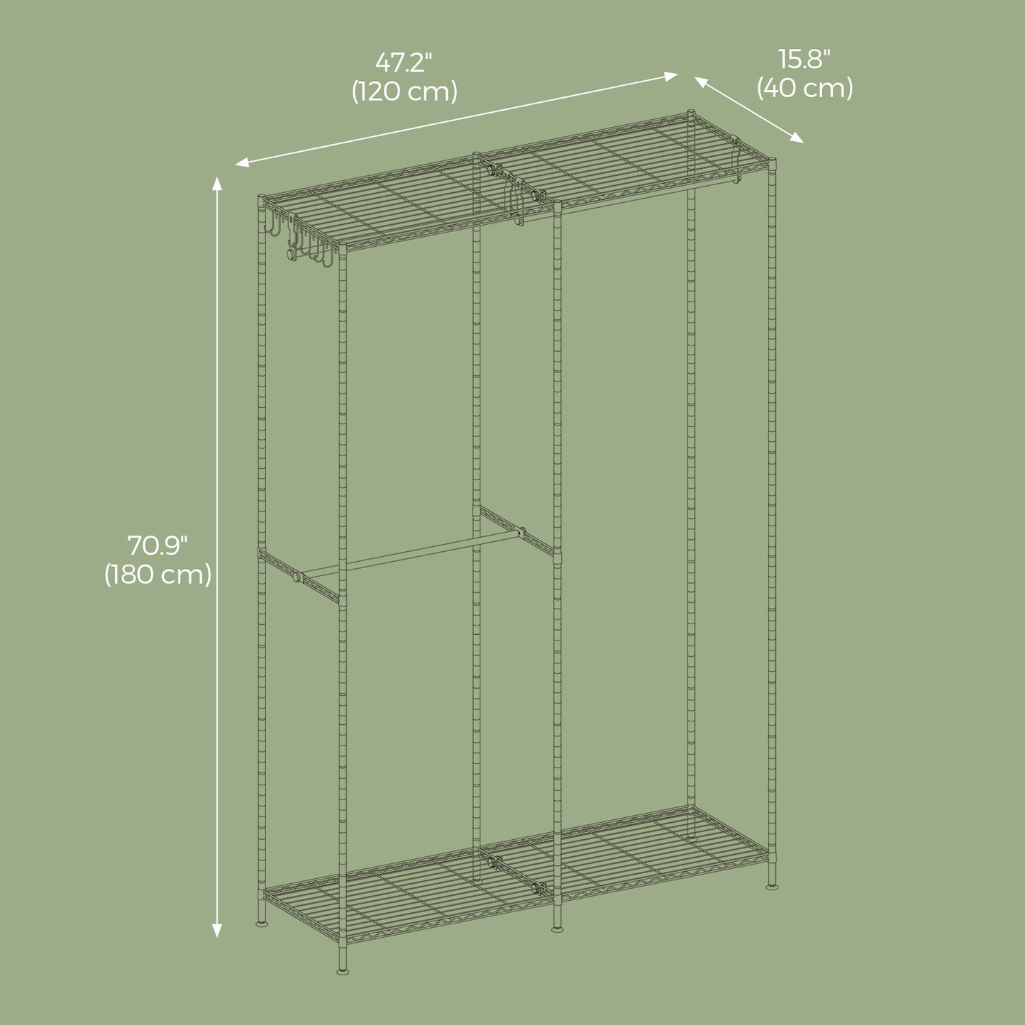 Freestanding Clothes Rack, Metal Heavy-Duty Garment Rack/Wardrobe Closet with 3 Hanging Rods, 4 Shelves, Adjustable/Removable Parts, Tool-Free Assembly for Home Storage,Cloud White