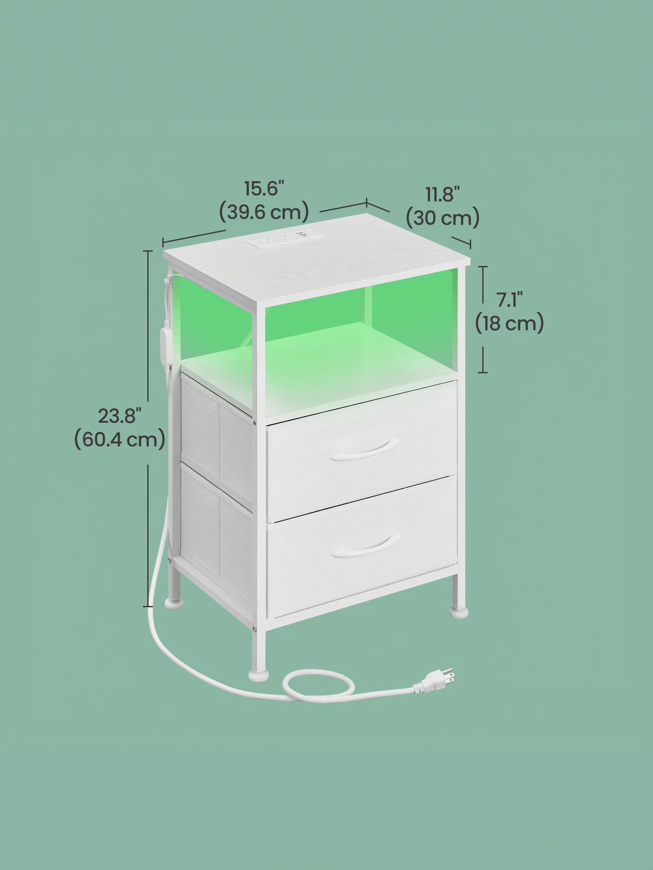 Nightstand with Charging Station & App-Controlled LED Lights, Bed Side Table with 2 Drawers and 1 Open Shelf, Cloud White and Snow White
