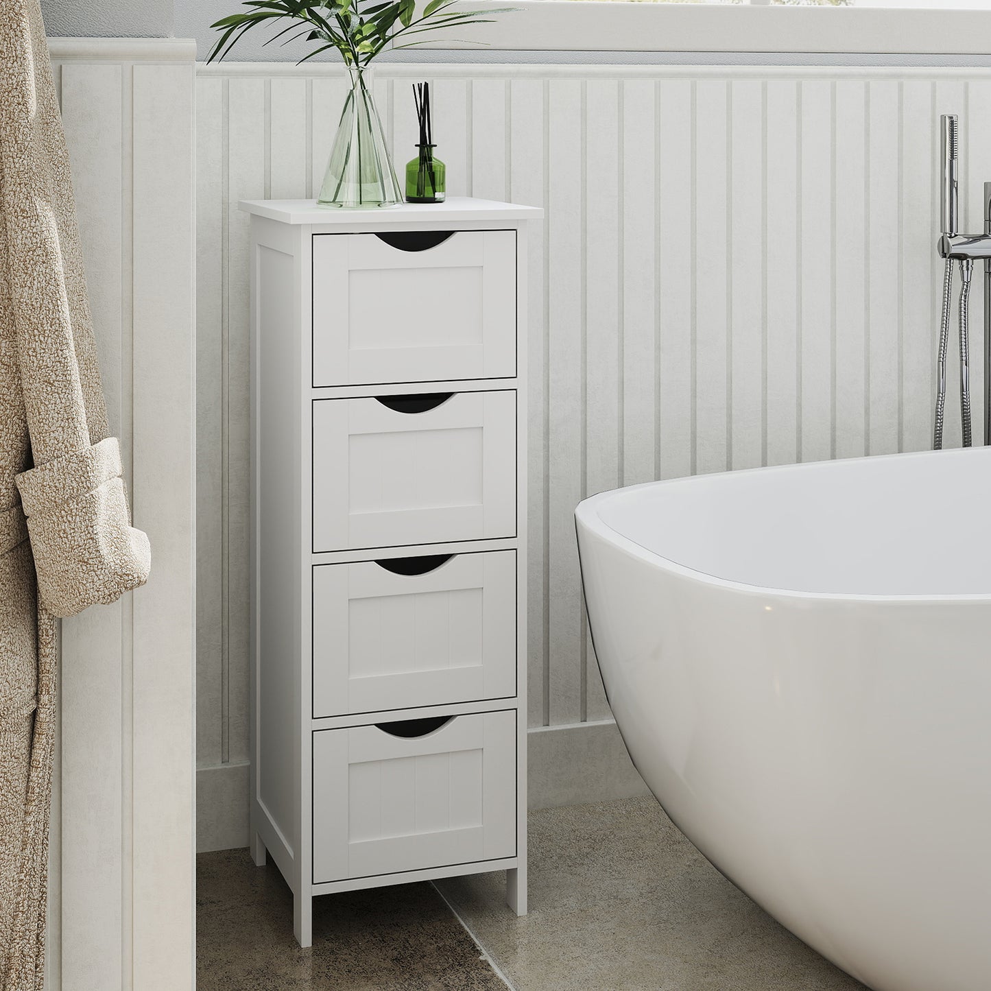Modern Freestanding Storage Cabinet with 4 Drawers, for Bathroom Living Room Kitchen Dining Room, 30 x 30 x 82 cm, White