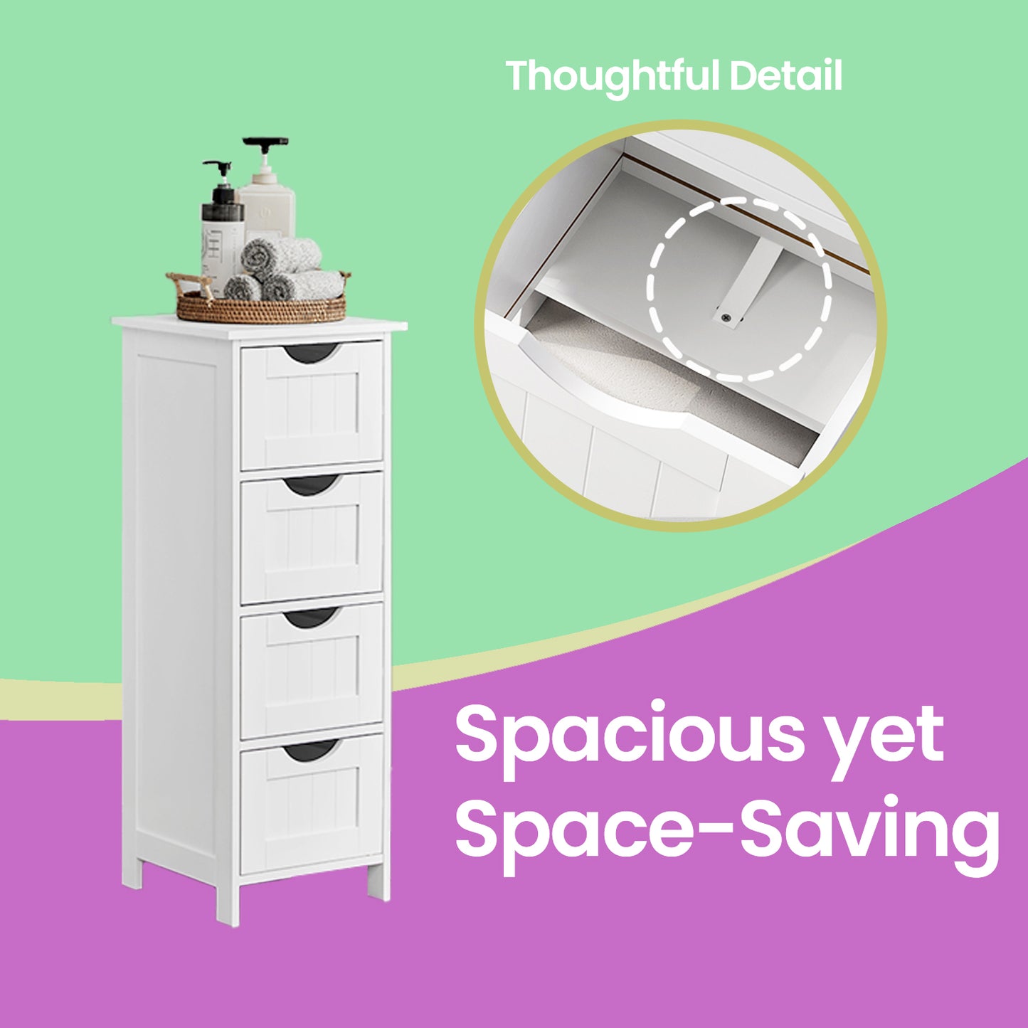 Modern Freestanding Storage Cabinet with 4 Drawers, for Bathroom Living Room Kitchen Dining Room, 30 x 30 x 82 cm, White