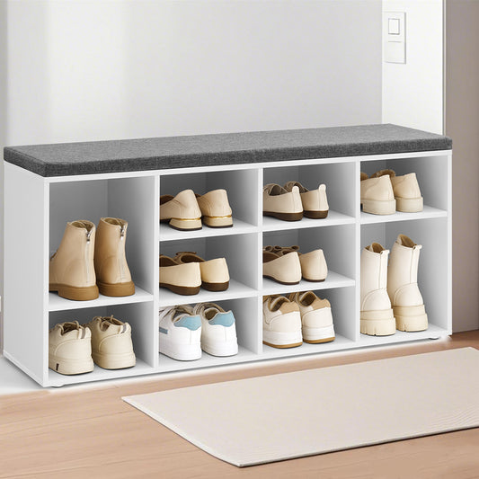10-Compartment Shoe Bench, Storage Organizer with Removable Cushion, No-Tool Assembly Entryway Seat,Cloud White and Dove Gray