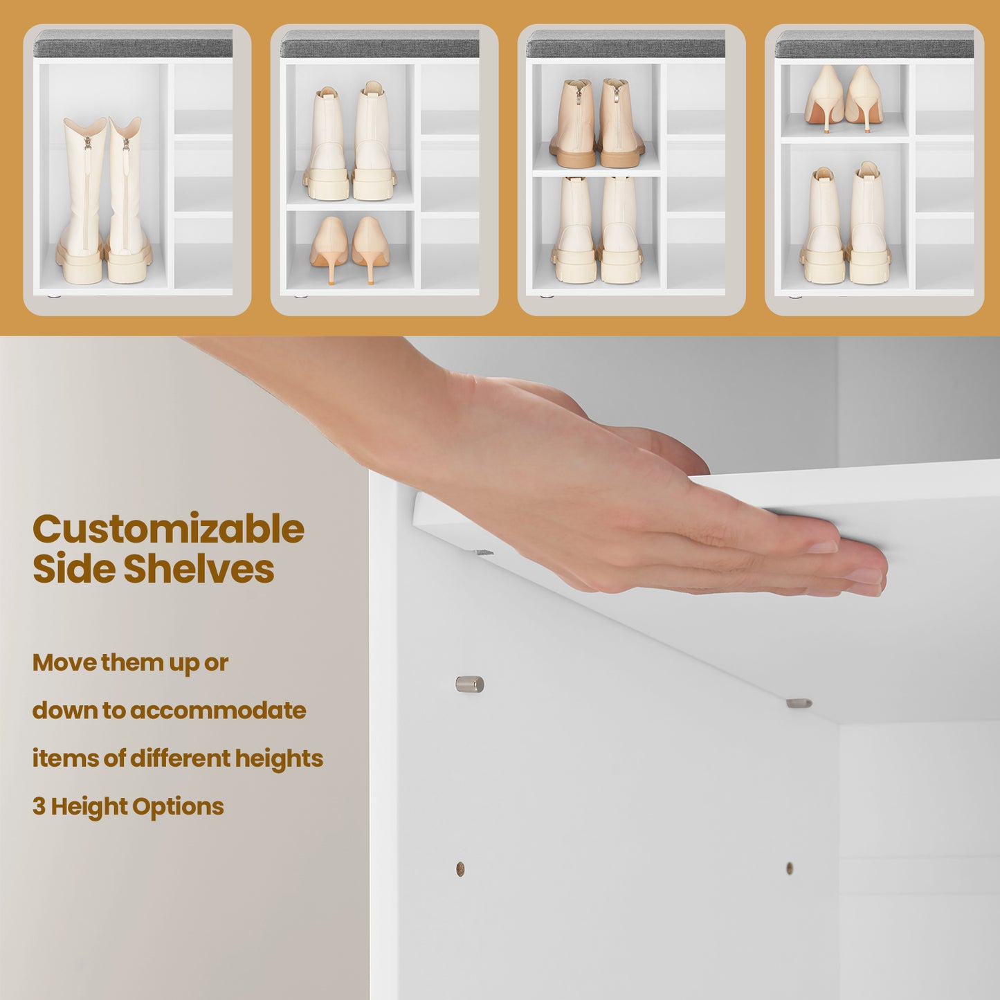 10-Compartment Shoe Bench, Storage Organizer with Removable Cushion, No-Tool Assembly Entryway Seat,Cloud White and Dove Gray