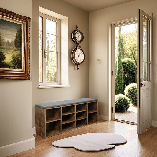 10-Compartment Shoe Storage Bench with Padded Seat for Entryway and Bedroom, Easy Assembly, Rustic Brown and Chestnut Brown