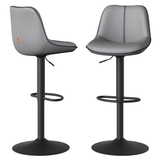 LEDREM Bar Stools Set of 2, Adjustable Height Swivel Counter Stools with Ergonomic Backrest and Wide Footrest, Synthetic Leather Bar Chairs for Kitchen Island, Slate Gray