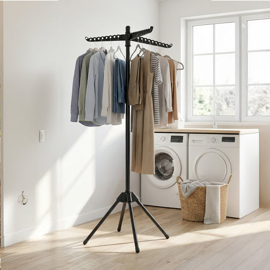 Folding Clothes Drying Rack with 3 Rotatable Arms, Stainless Steel Laundry Rack for 27 Pieces, 59-Inch Tall, Black