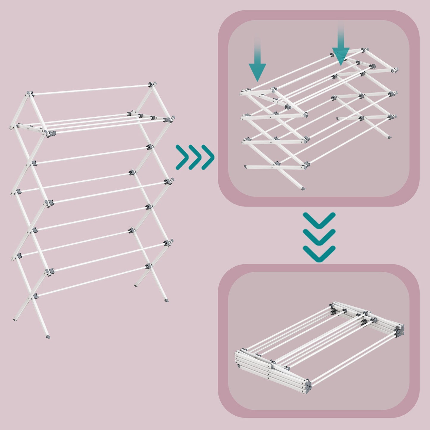Foldable Clothes Drying Rack, 12 Rod Laundry Airer with Steel Frame, Indoor Outdoor Use, 36.6 x 53.2 Inches, Pearl White