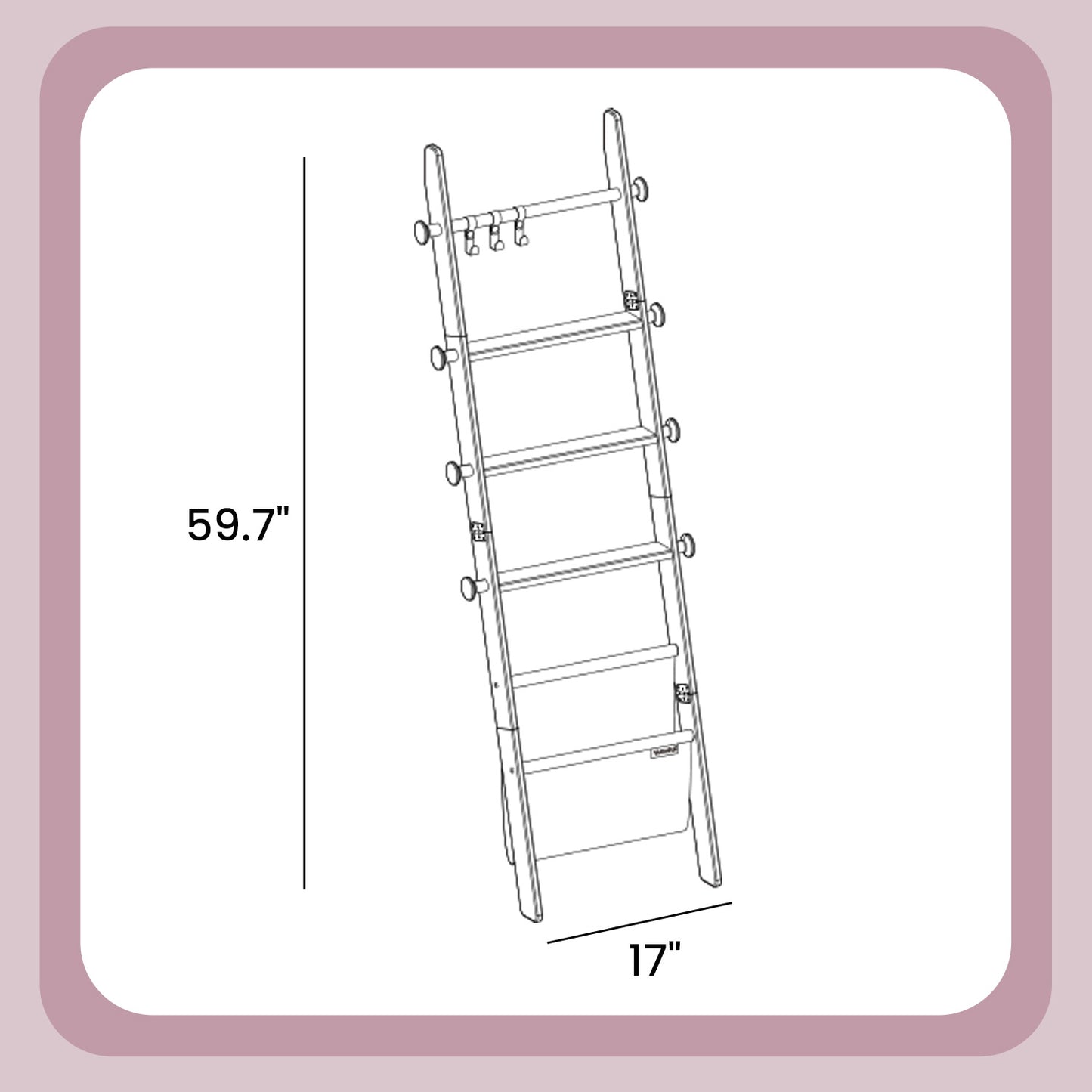 5-Tier Blanket Ladder Shelf with 4 Hooks, Farmhouse Storage Rack for Living Room Decor, Maroon Brown