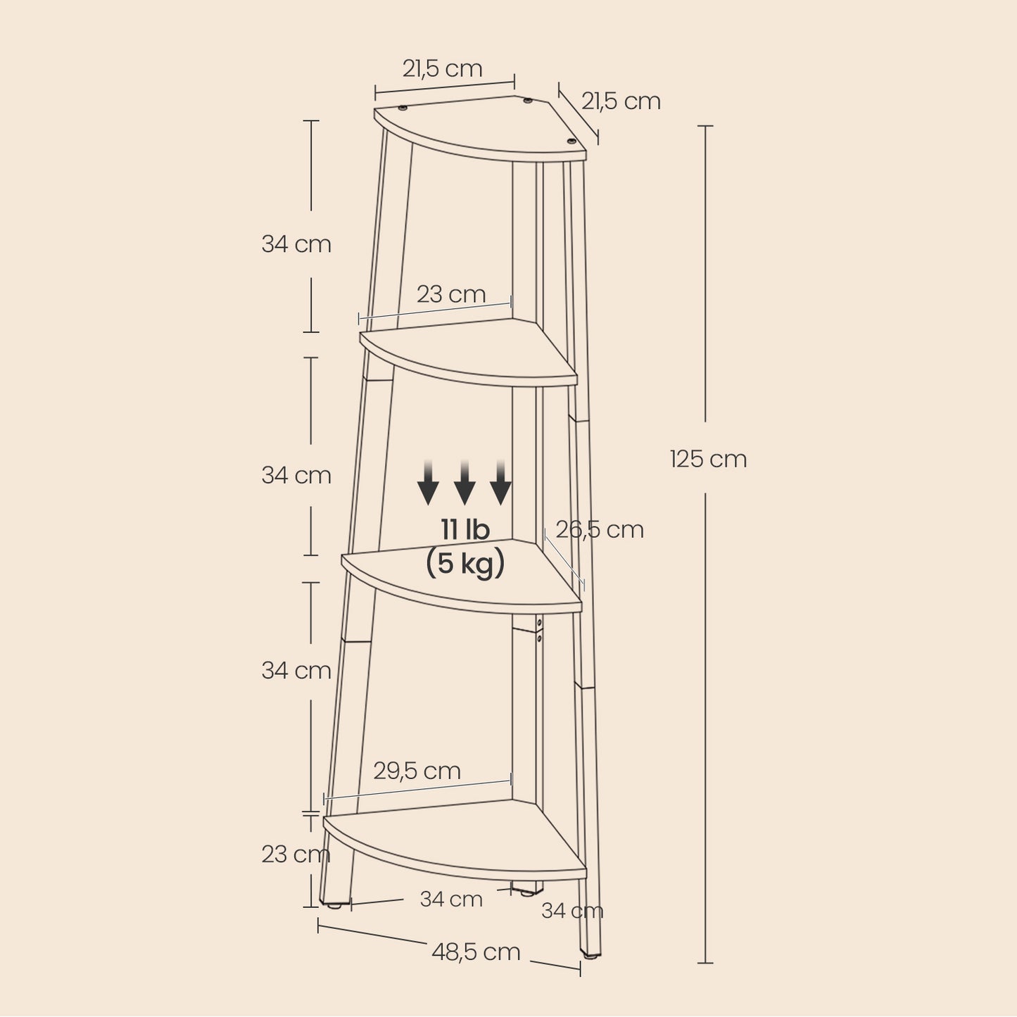 Corner Shelf Stand - 4-Tier Industrial Ladder Shelf, Space-Saving Design for Plants, Books, Easy Assembly, Greige and Black