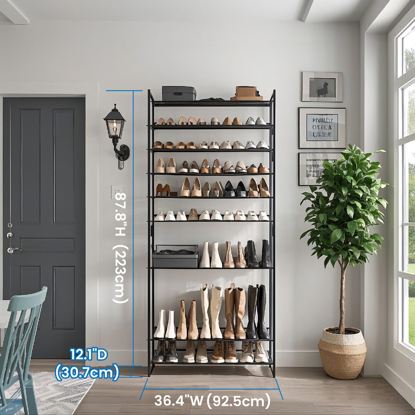 12-Tier Stackable Adjustable Shoe Rack for Garage & Entryway, Heavy-Duty Metal Frame, Holds 48-60 Pairs, Space-Saving Design, Cool Gray