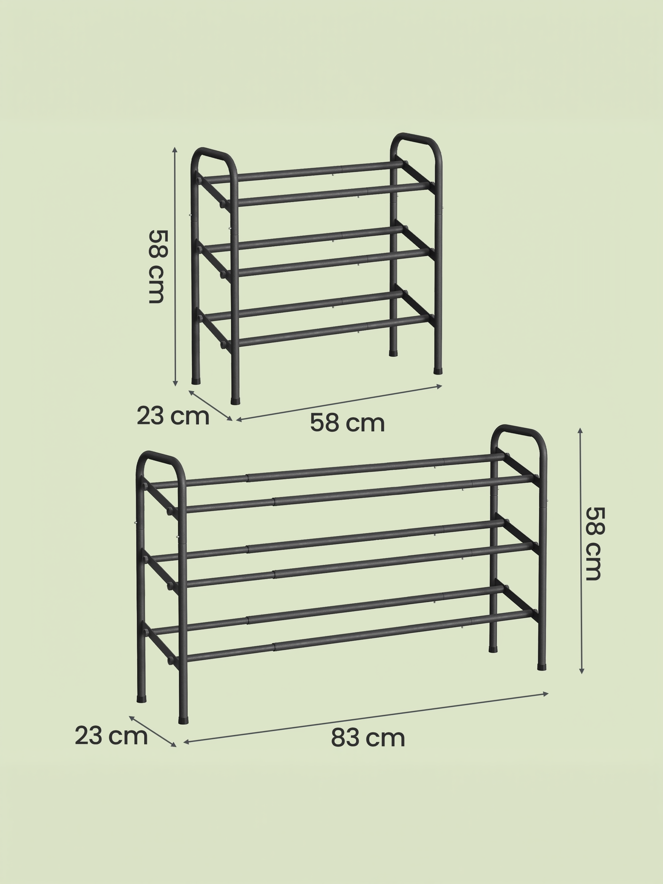 Expandable 3-Tier Metal Shoe Rack, Adjustable Width Holds 20 Pairs, Angled Shelf & Handles, Free Standing Organizer for Entryway Closet, Ink Black