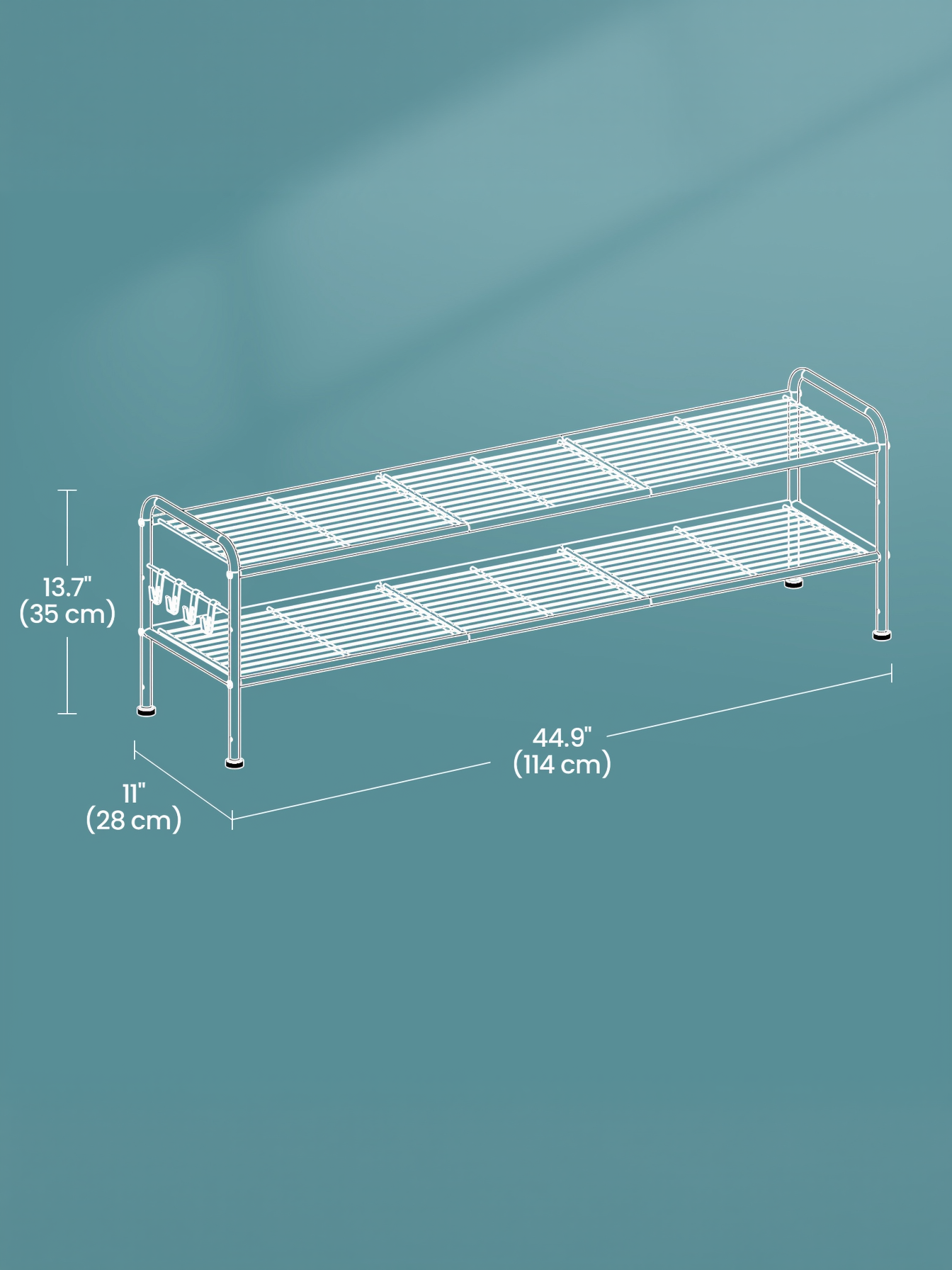 2-Tier Metal Shoe Rack with 4 Hooks, Height-Adjustable Shoe Organizer for 12 Pairs, Entryway and Closet Storage, Ink Black