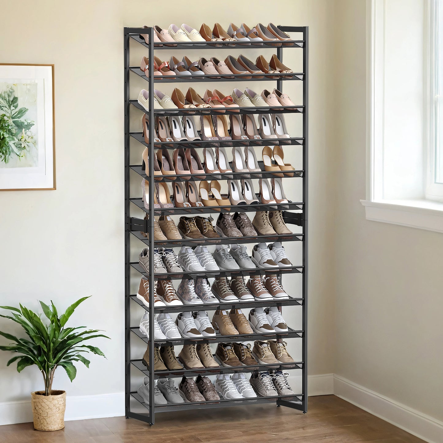 12-Tier Stackable Shoe Rack Organizer, Adjustable Fla,Angled Shelves for Entryway,Garage, Holds 48-60 Pairs, Set of 2, Black