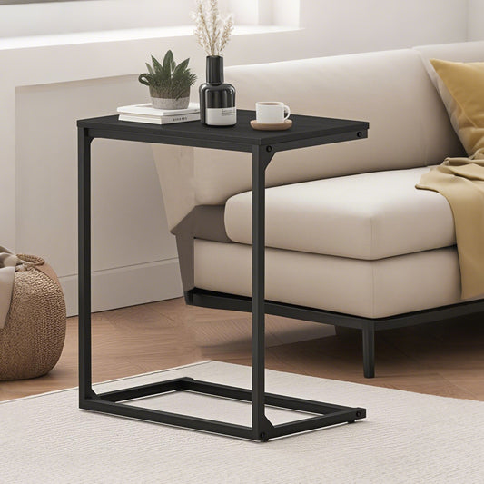 C-Shaped End Table, Industrial Side Table for Sofa & Bed, 26-Inch Laptop Table with Adjustable Feet, Ebony Black