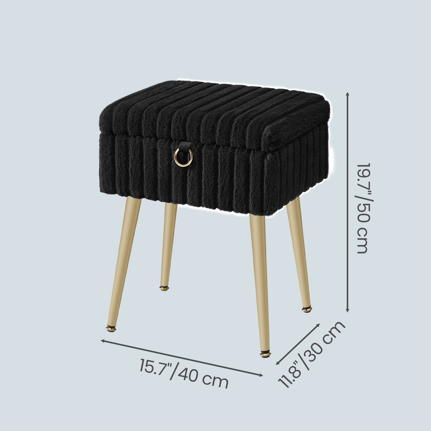 Vanity Stool with Storage and Removable Dividers, Makeup Stool and Footrest with Adjustable Feet for Bedroom and Living Room, Ink Black