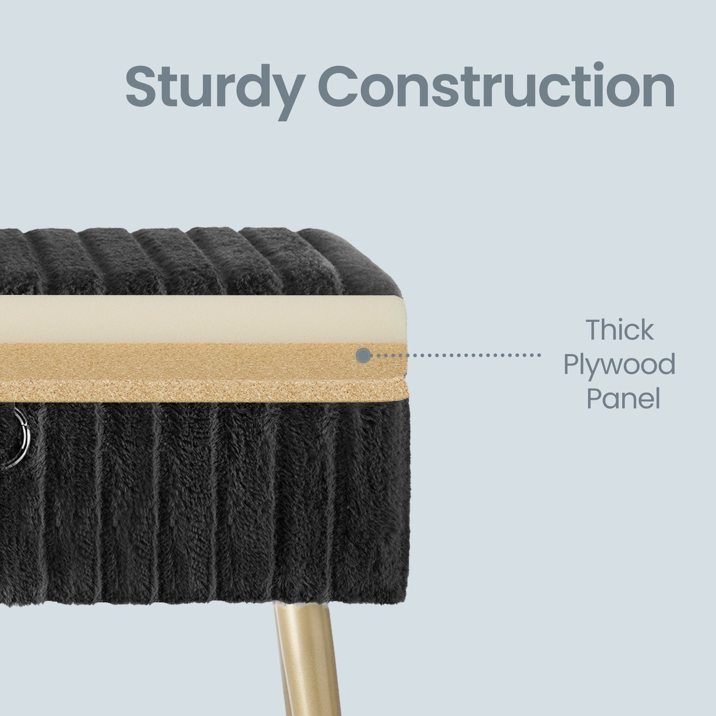 Vanity Stool with Storage and Removable Dividers, Makeup Stool and Footrest with Adjustable Feet for Bedroom and Living Room, Ink Black