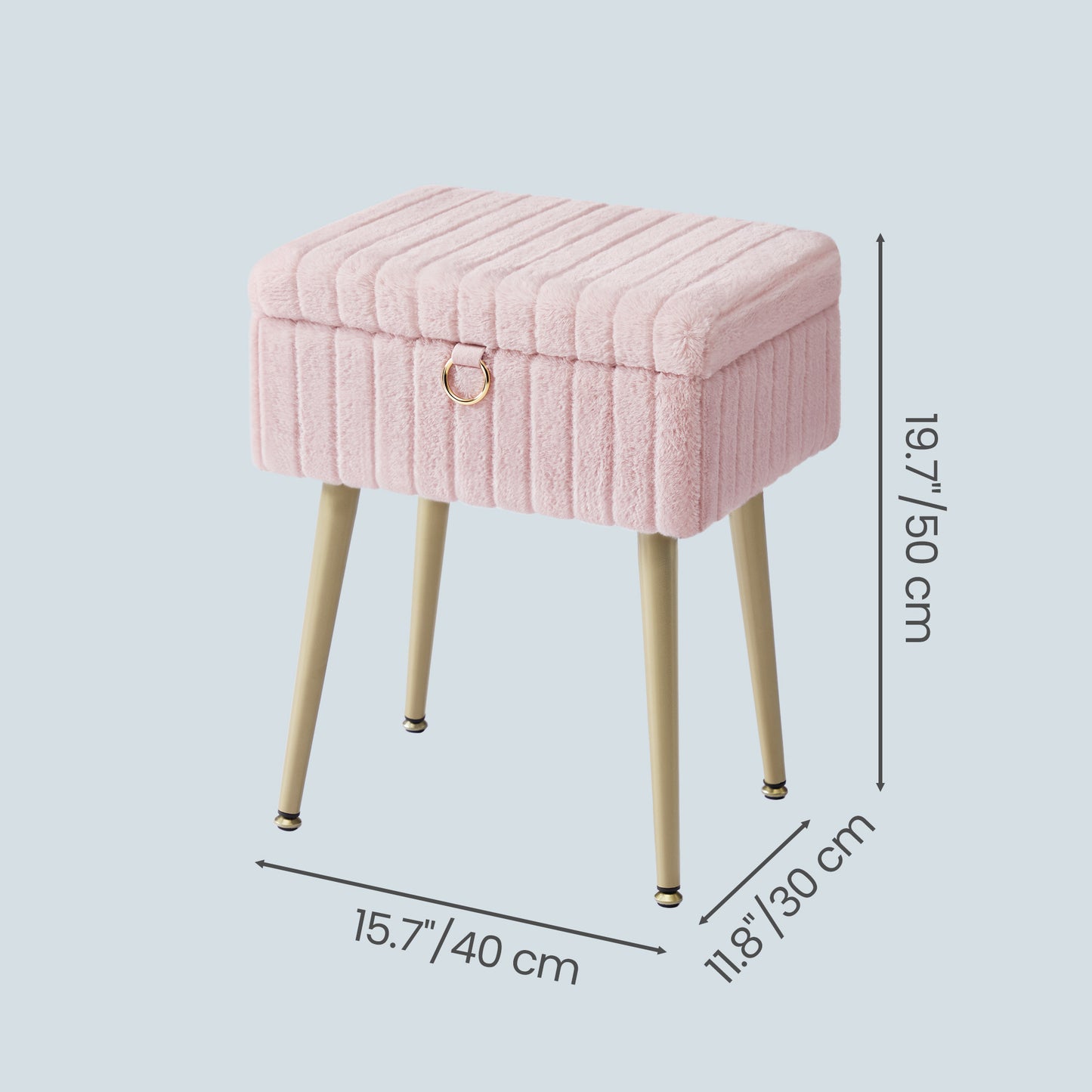 Vanity Stool with Storage and Removable Dividers, Makeup Stool and Footrest with Adjustable Feet for Bedroom and Living Room, Jelly Pink