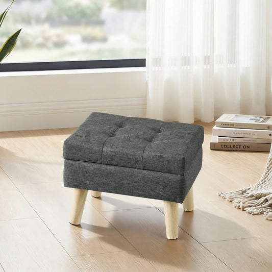 Rectangular Storage Ottoman with Linen-Look Fabric, 11.8 x 15.7 Inch Foot Stool and Small Table for Living Room, Slate Gray