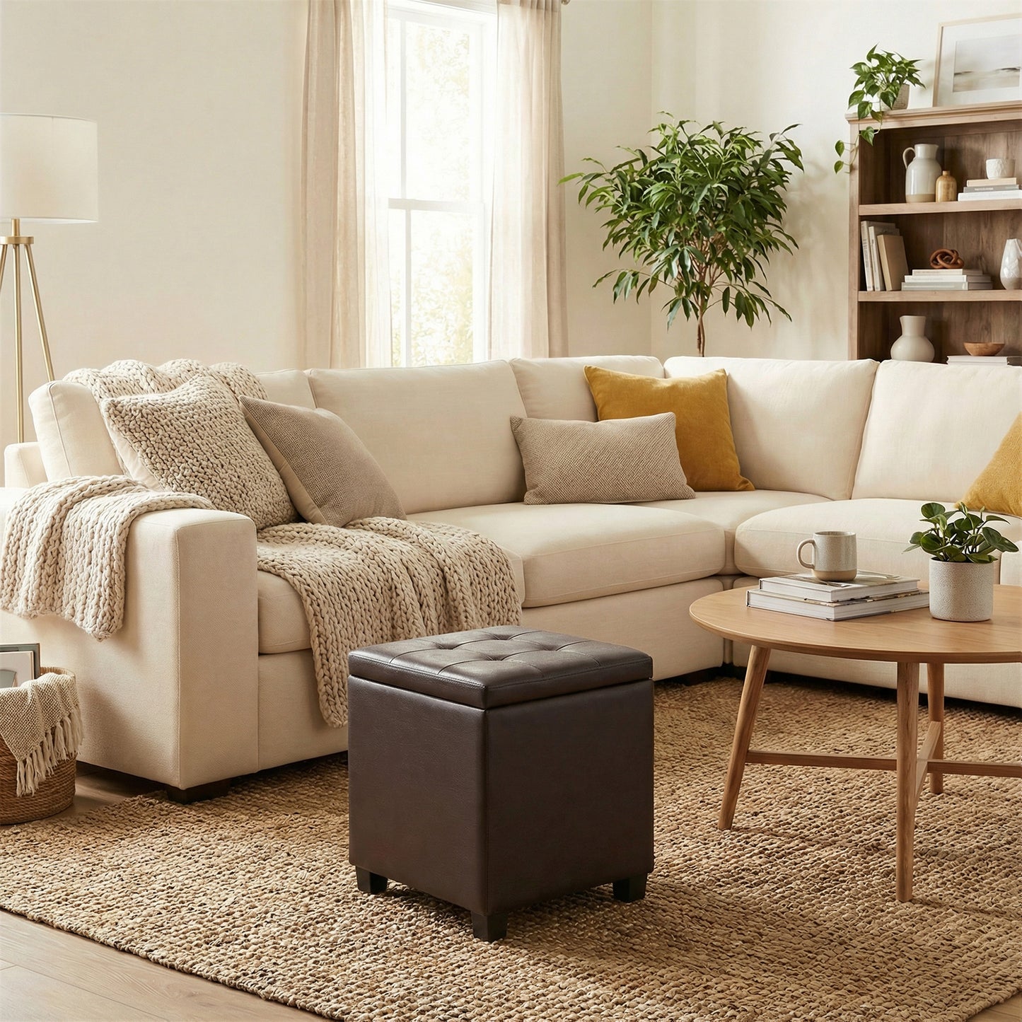 Square Storage Ottoman with Hinged Lid, 14-Gallon Footrest Stool with Solid Wood Frame, Synthetic Leather, for Living Room, Bedroom, 16.9 x 18.1 x 16.9 Inches, Deep Burgundy