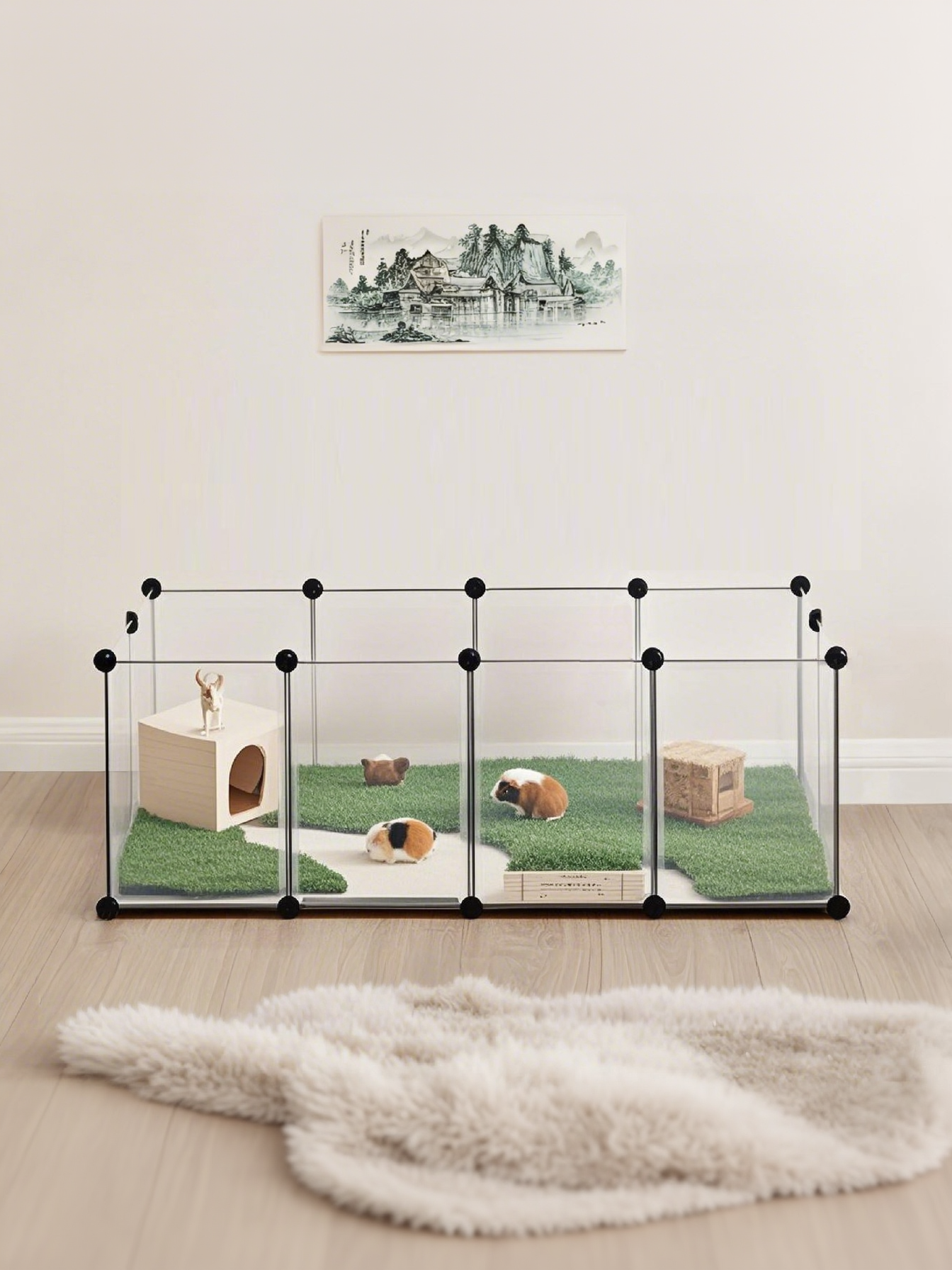 20-Panel Pet Playpen with Floor, Small Animal Enclosure with DIY Plastic Panels, for Guinea Pigs, Rabbits, Hamsters, 49.2 x 24.8 x 16.5 Inches, White
