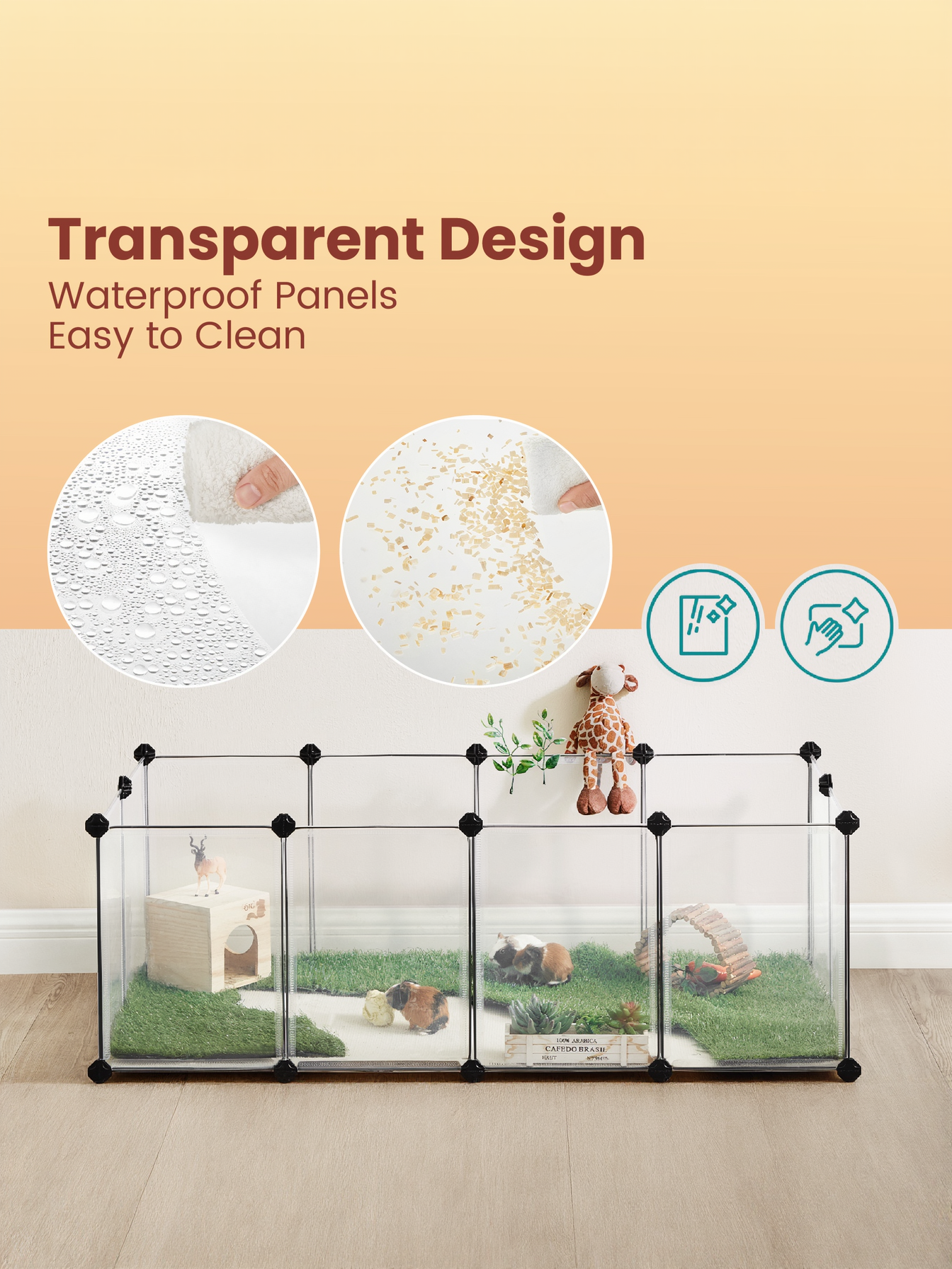 20-Panel Pet Playpen with Floor, Small Animal Enclosure with DIY Plastic Panels, for Guinea Pigs, Rabbits, Hamsters, 49.2 x 24.8 x 16.5 Inches, White
