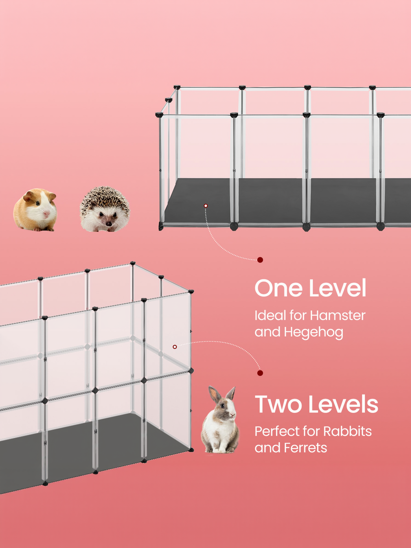 20-Panel Guinea Pig Playpen with Removable Oxford Fabric Mat, Small Animal Enclosure with DIY Plastic Panels, for Hamsters, Rabbits, 49.2 x 24.8 x 16.5 Inches, White