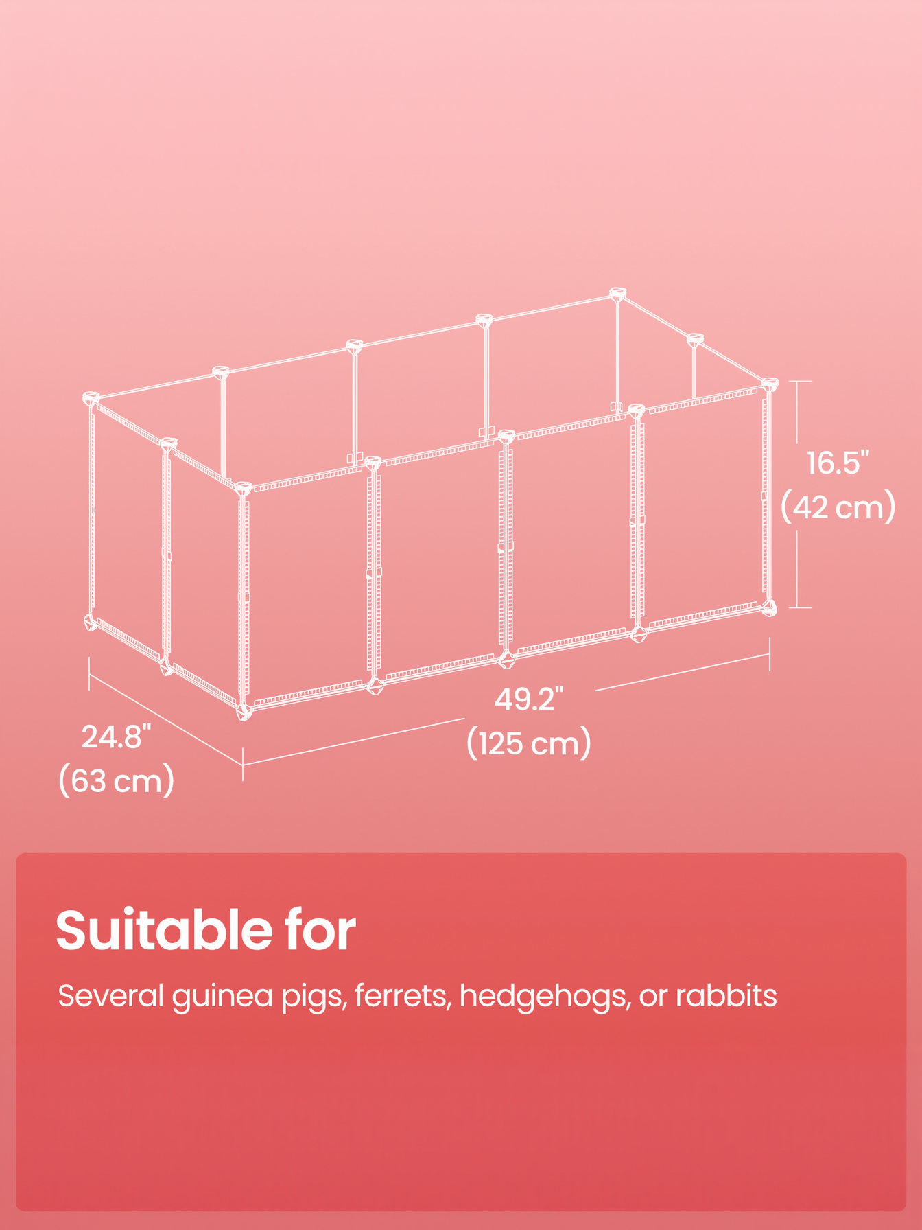 20-Panel Guinea Pig Playpen with Removable Oxford Fabric Mat, Small Animal Enclosure with DIY Plastic Panels, for Hamsters, Rabbits, 49.2 x 24.8 x 16.5 Inches, White