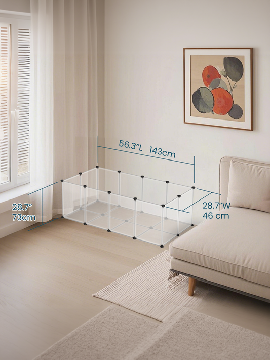 Pet Playpen with Floor, Large Small Animal Enclosure with DIY Plastic Panels, for Rabbits, Guinea Pigs, Ferrets, 56.3 x 28.7 x 18.1 Inches, White