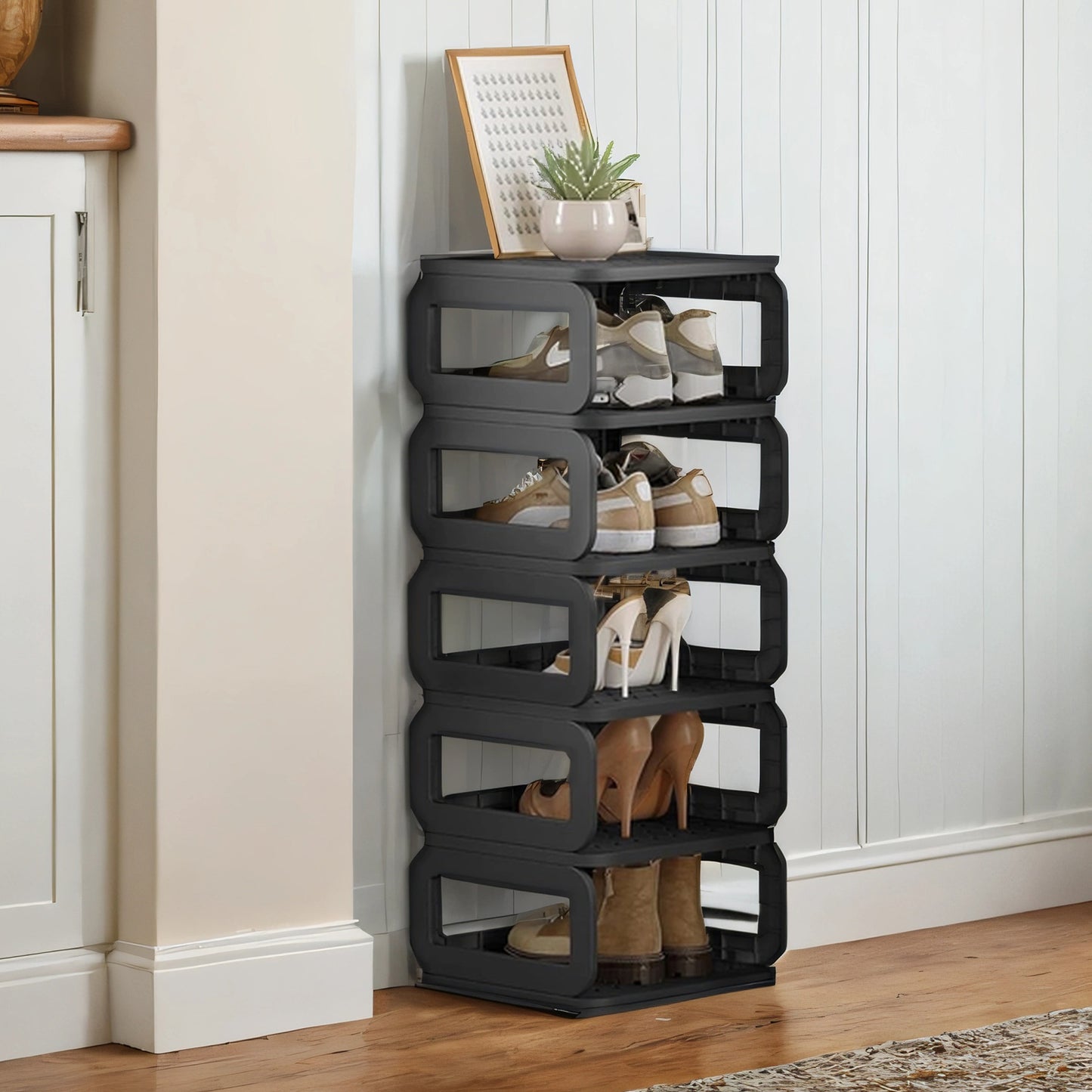 6-Shelf Shoe Rack, Removable Shelves Shoe Organizer for Entryway, Living Room and Bathroom, Narrow Space-Saving Design, Ink Black